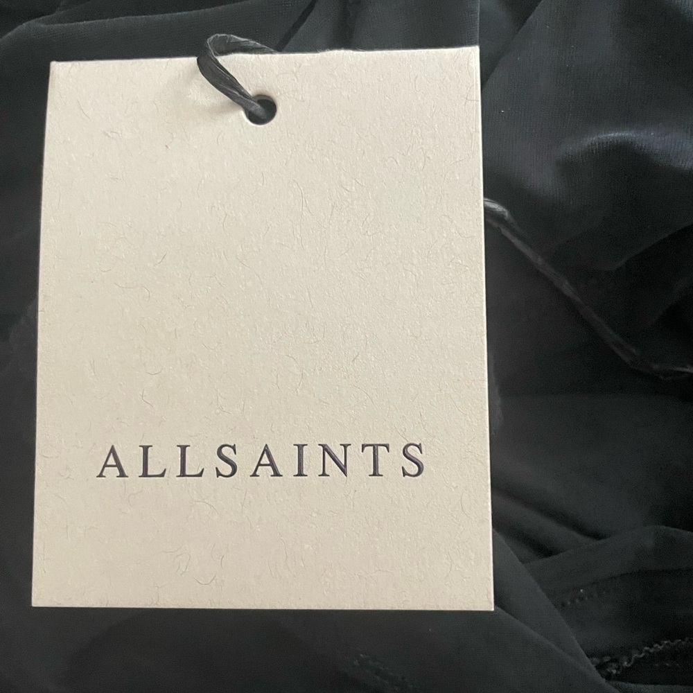 🆕 All Saints Hanako Long Sleeve Ruched Dark Gray Asymmetrical Dress 8UK (4US) - Picture 11 of 16